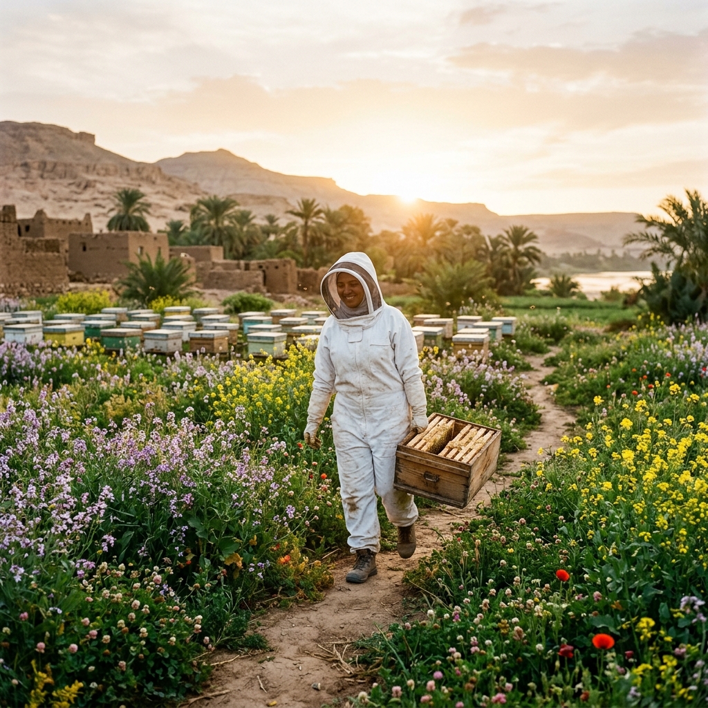 Honexal beekeepers working at the apiary